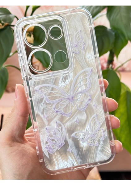 Xiaomi Redmi Note 13 Pro 4g Kılıf Parlak Hologramlı Kelebek Desenli Darbe Emici Kamera Korumalı Silikon modelleri