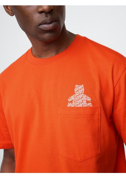 Erkek Canlı Kırmızı Pocket Grafik Baskılı T-Shirt modelleri