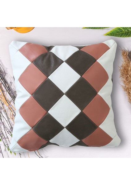 Premium Dekoratif Gri Beyaz Pembe Deri Kırlent Kılıfı/ev ve Ofis Için Gerçek Deri 45X45CM Kırlent Kılıfı