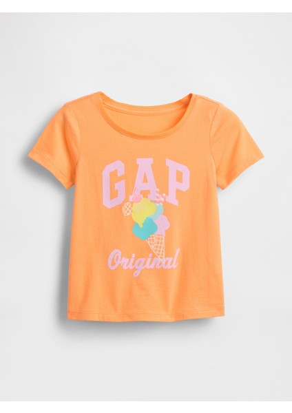 Kız Bebek Turuncu Gap Logo Grafikli T-Shirt