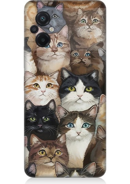Xiaomi Poco M5 Uyumlu Kedi Kalabalığında Kaos Desenli Silikon Kılıf