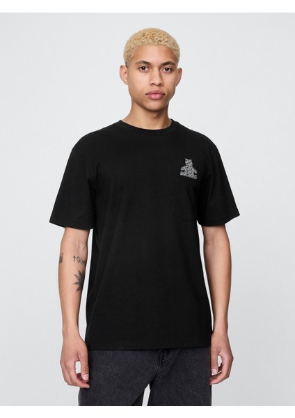 Erkek Siyah Pocket Grafik Baskılı T-Shirt fırsatları