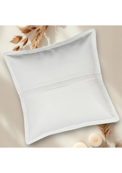 Premium Dekoratif Beyaz Deri Kırlent Kılıfı/ev ve Ofis Için Gerçek Deri 45X45CM Kırlent Kılıfı