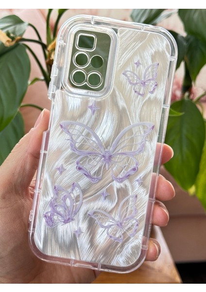 Xiaomi Redmi 10 4g 2022 Kılıf Parlak Hologramlı Kelebek Desenli Darbe Emici Kamera Korumalı Renkli Silikon