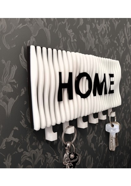 Dalgalı Home Yazılı Duvar Askılı Anahtarlık Anahtarlık Askısı (22X10 CM) Duvar Anahtarlığı