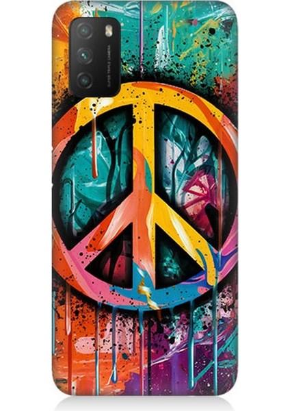 Xiaomi Poco M3 Uyumlu Renkli Barış Işareti Desenli Silikon Kılıf