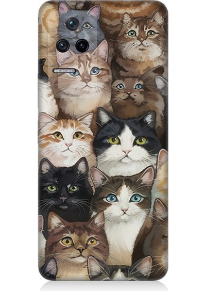 Xiaomi Poco F4 Uyumlu Kedi Kalabalığında Kaos Desenli Silikon Kılıf