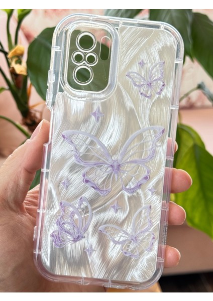 Xiaomi Redmi Note 10-10S Kılıf Parlak Hologramlı Kelebek Desenli Darbe Emici Kamera Korumalı Renkli Silikon