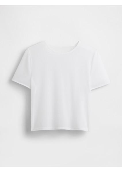 Kadın Beyaz Transparan Crop T-Shirt fiyatları