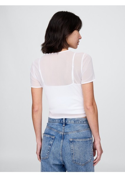 Kadın Beyaz Transparan Crop T-Shirt modelleri