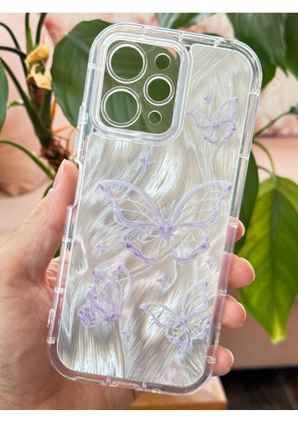 Xiaomi Redmi 12 4g Kılıf Parlak Hologramlı Kelebek Desenli Darbe Emici Kamera Korumalı Renkli Silikon