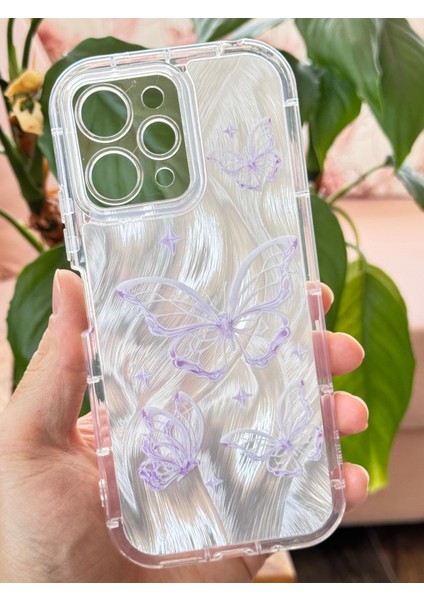 Xiaomi Redmi 12 4g Kılıf Parlak Hologramlı Kelebek Desenli Darbe Emici Kamera Korumalı Renkli Silikon modelleri