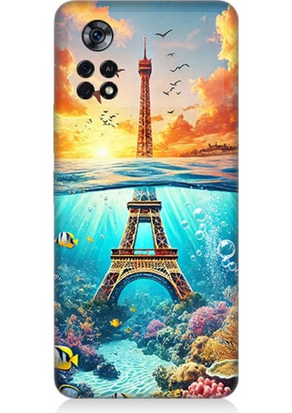 Xiaomi Poco X4 Pro 5g Uyumlu Denizaltında Eyfel Hayali Desenli Silikon Kılıf