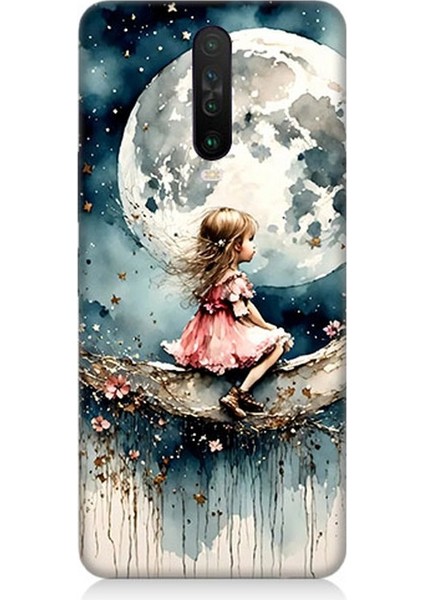Xiaomi Redmi K30 Uyumlu Ay Üzerinde Hayalci Kız Desenli Silikon Kılıf