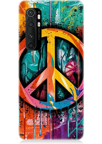 Xiaomi Mi Note 10 Lite Uyumlu Renkli Barış Işareti Desenli Silikon Kılıf