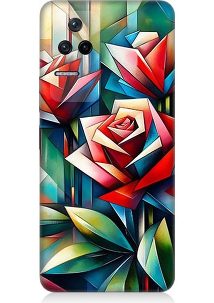 Xiaomi Poco F4 Uyumlu Soyut Origami Gül Deseni Desenli Silikon Kılıf