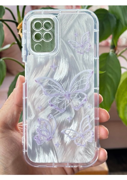 Samsung Galaxy A12 - M12 Kılıf Parlak Hologramlı Kelebek Desenli Darbe Emici Kamera Korumalı Renkli Silikon fiyatları
