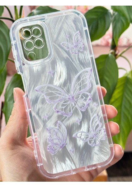 Samsung Galaxy A12 - M12 Kılıf Parlak Hologramlı Kelebek Desenli Darbe Emici Kamera Korumalı Renkli Silikon modelleri
