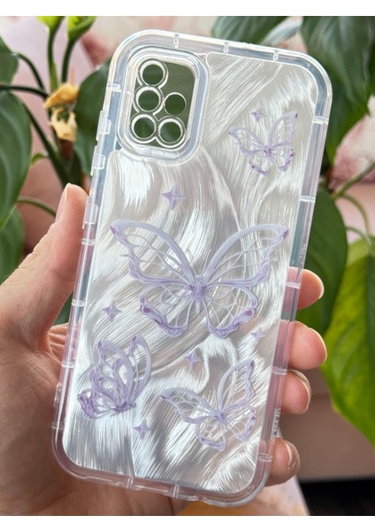 Samsung Galaxy A51 Kılıf Parlak Hologramlı Kelebek Desenli Darbe Emici Kamera Korumalı Renkli Silikon