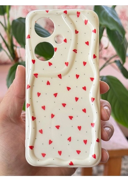 Honor 400 5g Kılıf Kamera Korumalı Dalga Kenarlı Kırmızı Kalp Desenli Silikon Kapak modelleri