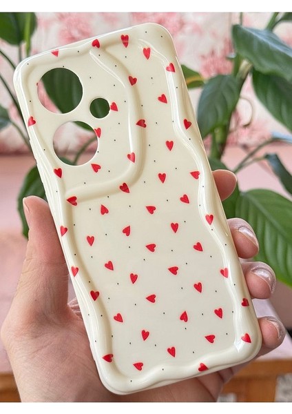 Honor 400 5g Kılıf Kamera Korumalı Dalga Kenarlı Kırmızı Kalp Desenli Silikon Kapak fırsatları