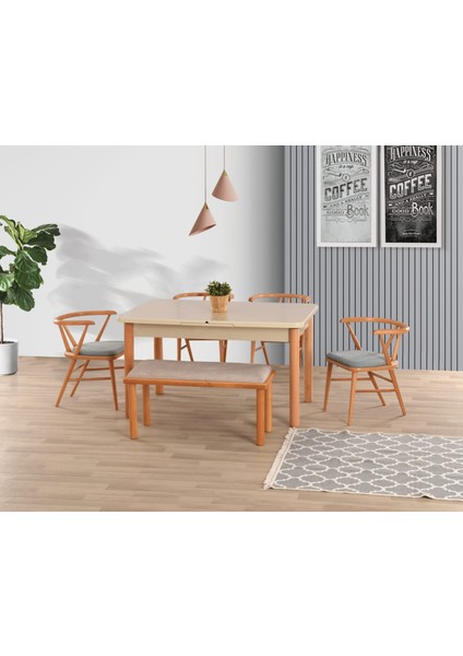 Cappuccino Highgloss Bohem Bench Londra Sandalye Soft-17 90*160+30 Pars Açılır Masa Takımı