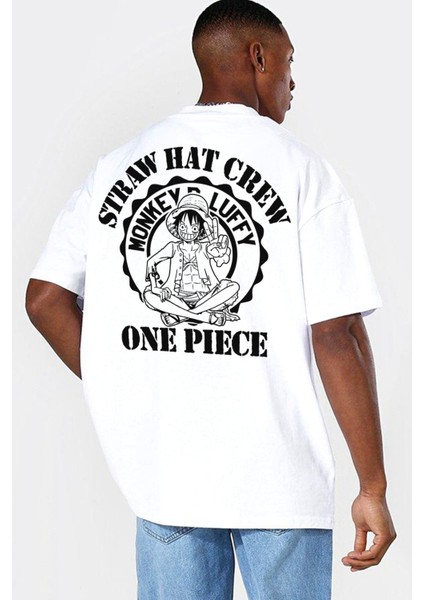 One Piece Logo Beyaz Arka Baskılı Oversize Kısa Kollu Erkek T-Shirt fiyatları