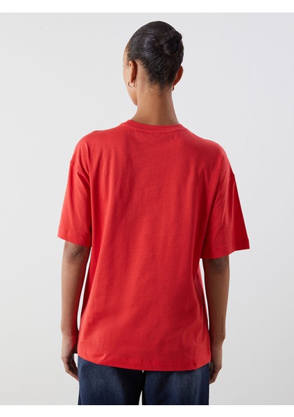 Yeni Sezon Bisiklet Yaka Baskili Oversize Kadin Tisort - S5NY88Z8 fırsatları