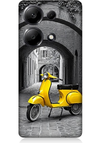 Xiaomi Redmi Note 13 Pro 4g Uyumlu Taş Sokakta Sarı Vespa Motosiklet Desenli Silikon Kılıf