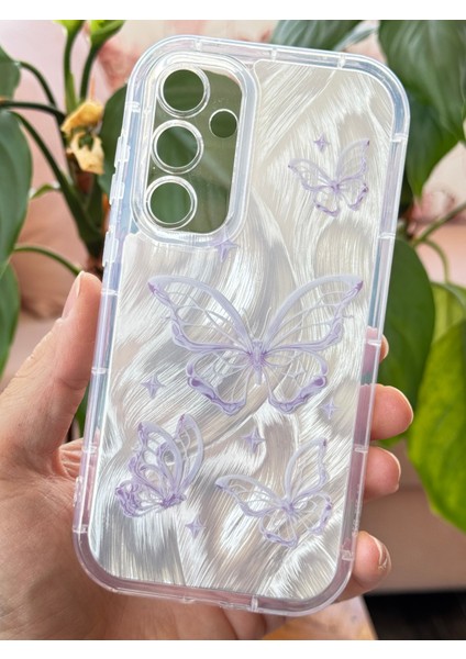Samsung Galaxy A54 Kılıf Parlak Hologramlı Kelebek Desenli Darbe Emici Kamera Korumalı Renkli Silikon