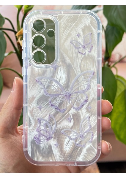 Samsung Galaxy A54 Kılıf Parlak Hologramlı Kelebek Desenli Darbe Emici Kamera Korumalı Renkli Silikon