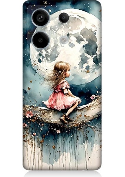 Xiaomi Redmi Note 13 Pro 5g Uyumlu Ay Üzerinde Hayalci Kız Desenli Silikon Kılıf