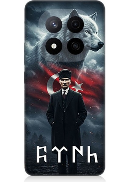 Xiaomi Redmi Note 14 Pro Plus Uyumlu Gölgede Kurt ve Atatürk Desenli Silikon Kılıf