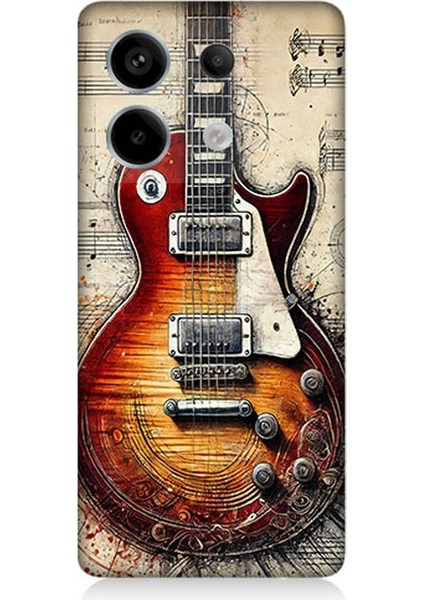 Xiaomi Redmi Note 13 Pro 5g Uyumlu Nostaljik Gitar ve Nota Desenli Silikon Kılıf