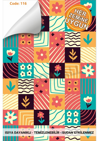 Code 116 Suya Dayanıklı Mutfak Banyo Zemin Mermer Mobilya Fayans Yapışkanlı Folyo Kaplama