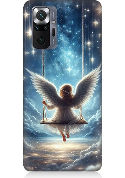 Xiaomi Redmi Note 10 Pro Uyumlu Yıldızlarla Salıncakta Melek Desenli Silikon Kılıf