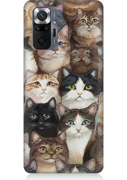Xiaomi Redmi Note 10 Pro Uyumlu Kedi Kalabalığında Kaos Desenli Silikon Kılıf