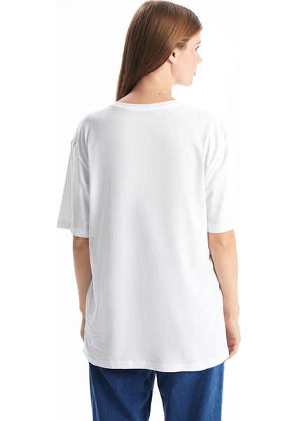 Yeni Sezon Bisiklet Yaka Baskili Oversize Kadin Tisort - S5FA84Z8 fırsatları
