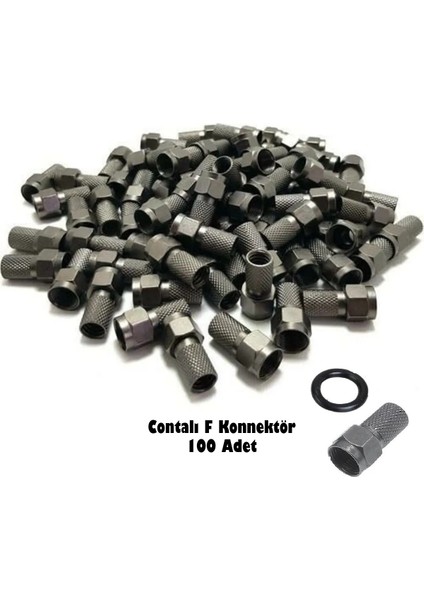 100 Adet / Contalı F Konnektör / Rg6/u6 Geniş 22MM / Su Geçirmez / Sağlam / Siyah