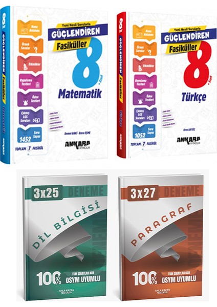 Ankara + Anla Kazan 2026 Lgs Türkçe + Matematik Fasikülleri + Anla Kazan Deneme 4 Lü Set fiyatları