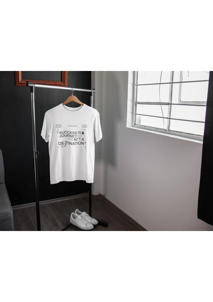 Success Is A Journey Baskılı Bisiklet Yaka Pamuklu Oversıze Kalıp Kısa Kollu Erkek Tshırt modelleri