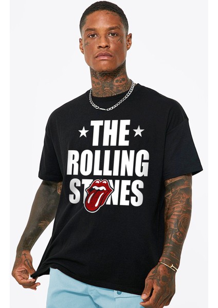 Rolling Stones Siyah Oversize Erkek T-Shirt