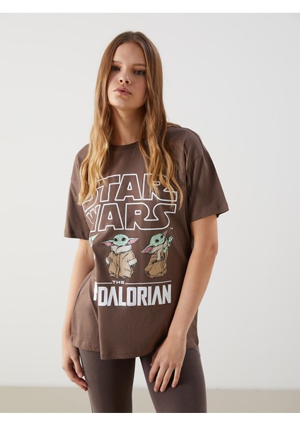 Yeni Sezon Bisiklet Yaka The Mandalorian Baskili Kadin Tisort - S5GV57Z8