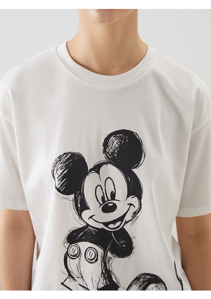 Yeni Sezon Bisiklet Yaka Mickey Mouse Baskili Kadin Tisort - S5OY17Z8 modelleri