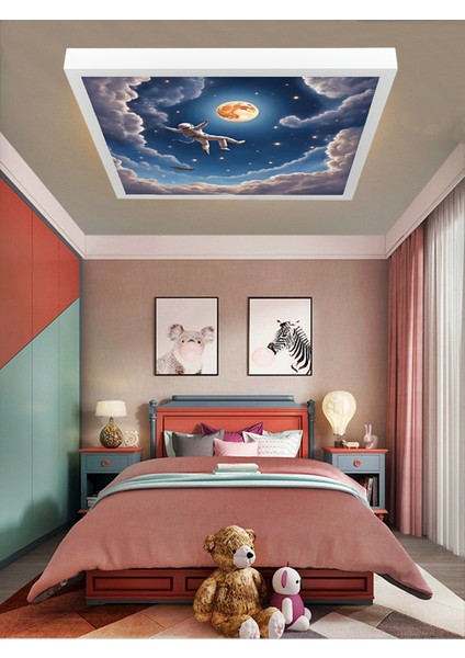 Uzay, Astronot, Yıldız Avize, 60WATT, Beyaz Işık, 60X60 Modern Kare LED Avize, Çocuk Odası Uzay fiyatları