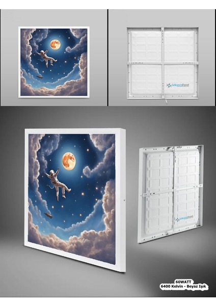 Uzay, Astronot, Yıldız Avize, 60WATT, Beyaz Işık, 60X60 Modern Kare LED Avize, Çocuk Odası Uzay fırsatları