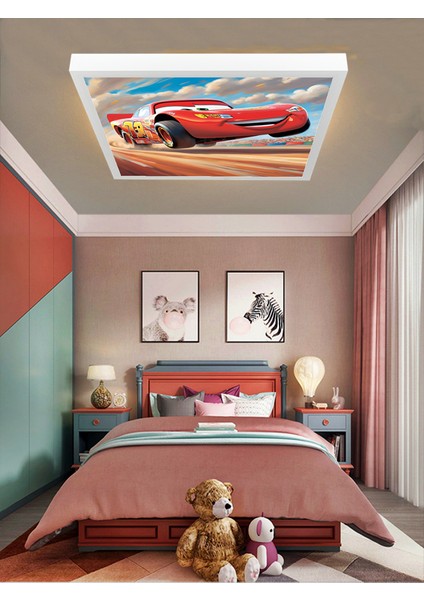 Şimşek Mcqueen Avize, 60X60 Çocuk Odası Avize, 60WATT, Estetik Kare, Yapay Zeka Tasarım Avize, Pist