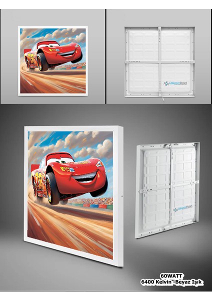 Şimşek Mcqueen Avize, 60X60 Çocuk Odası Avize, 60WATT, Estetik Kare, Yapay Zeka Tasarım Avize, Pist modelleri