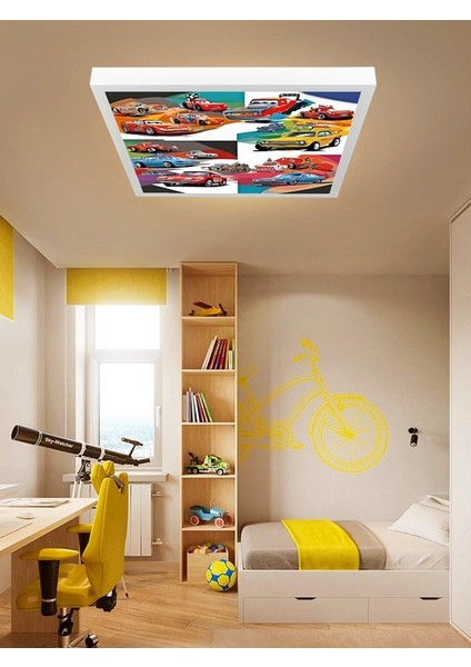 Şimşek Mcqueen Avize, 60X60 Çocuk Odası Avize, 60WATT, Estetik Kare, Yapay Zeka Tasarım Avize, Pist modelleri