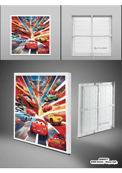 Şimşek Mcqueen Avize, 60X60 Çocuk Odası Avize, 60WATT, Estetik Kare, Yapay Zeka Tasarım Avize, Pist indirimleri